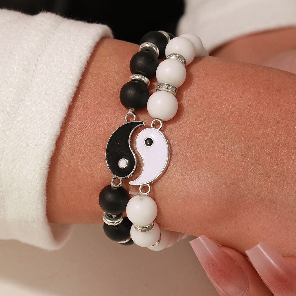 Wholesale black frosted wear copper with zirconium diamond ball flying saucer long bracelet set